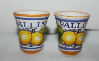 Pallini Limoncello Set/2 Shot Glasses Ceramic Pottery Deruta Italy