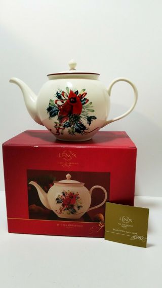 Lenox For The Holidays Winter Greetings Teapot Cardinal Red Bird