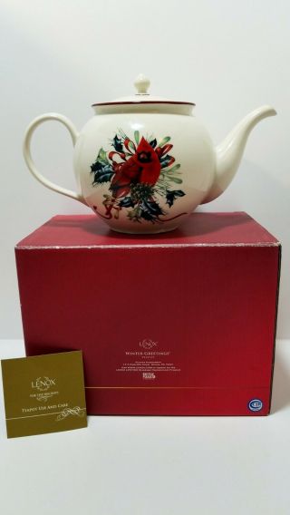 Lenox For The Holidays Winter Greetings Teapot Cardinal Red Bird 3