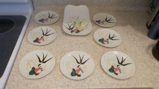 Vintage Mcm Red Wing Pottery China Capistrano 10 3/8” Bread Tray & 6 Bb Plates
