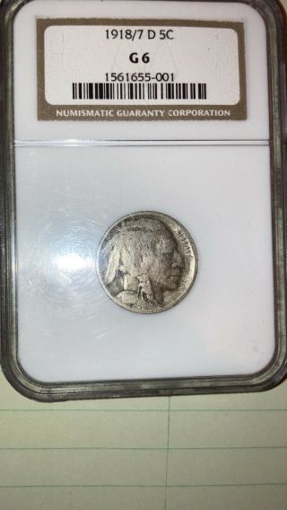 1918/7 D Buffalo Nickel Error Overdate Ngc G6