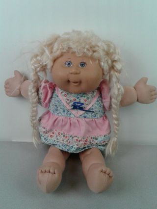 1978 - 2005 Cabbage Patch Kids Blond Pig - Tailed Cloth Doll With Cpk Dress