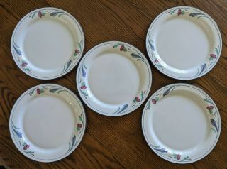 5 Lenox Poppies On Blue Chinastone Dinner Plates - 10.  75 " -