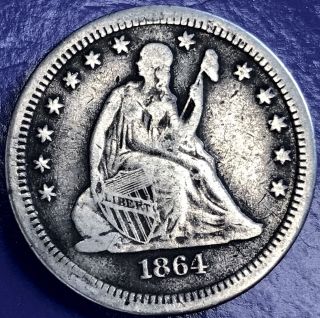 1864 S Seated Liberty Quarter 25c Very Rare Date San Francisco Vf Details 5704