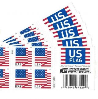 Five Booklets X 20 = 100 2018 Us Flag Usps Forever Postage Stamps.  Scott 5262