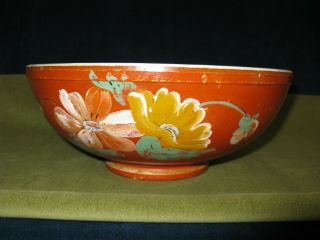 Vintage Ransburg Stoneware/pottery Large 11 " Bowl Hand Painted Flowers