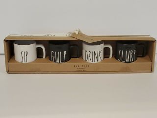 Rae Dunn Espresso Mugs Black & White Sip Gulp Drink Slurp