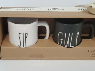 Rae Dunn Espresso Mugs Black & White Sip Gulp Drink Slurp 2