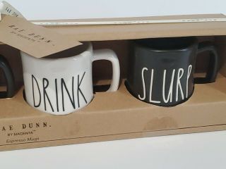Rae Dunn Espresso Mugs Black & White Sip Gulp Drink Slurp 3