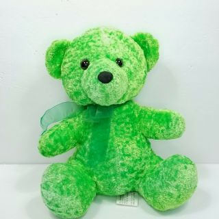 Fluorescent Neon Green Plush Stuffed Teddy Bear Bow Tie Kellytoy 12 " Soft