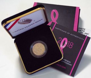 2018 W Pink Gold Breast Cancer Awareness $5 Rose Gold Proof Coin Ogp W/ Box/coa