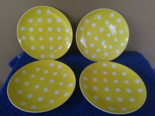 (4) Fitz And Floyd Yellow W/ White Polka Dot Appetizer Plates 7.  5 