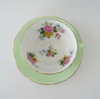 Royal Stafford England Green Tea Cup & Saucer With Rose Floral Sprays