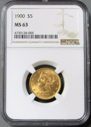 1900 Gold Us $5 Liberty Head Half Eagle Coin Ngc State 63