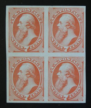 1870 Us 160p4 7c Seven Cents Stanton Stamp Block Of 4 On India Paper Plate Proof
