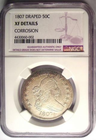 1807 Draped Bust Half Dollar 50C Coin - Certified NGC XF Detail - Rare Date 2
