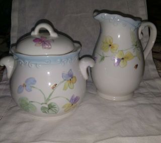 Pfaltzgraff Vienna Floral Sugar Bowl With Lid And Creamer Pitcher China Set