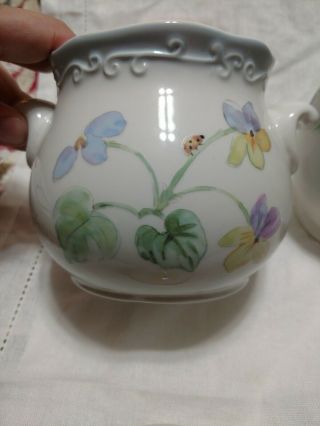 Pfaltzgraff vienna floral sugar bowl with lid and creamer pitcher china set 3