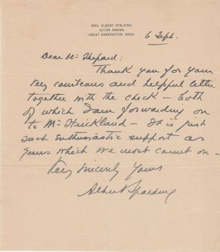 Albert Spalding Violinist.  Als Sending Thanks For " Helpful Letter " & " The Check "