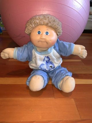 Vintage 1978 - 1982 Boy Cabbage Patch Doll Blonde Curly Hair Blue Eyes Dimple