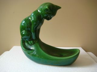 Vintage Camark Pottery Ceramic Green Cat Fish Bowl Holder (bowl Not)