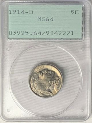 1914 - D 5c Buffalo Nickel Pcgs Ms64