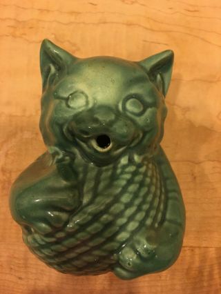 Vintage Mccoy Signed Pottery Cat Yarn/string Holder Green