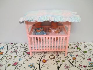 Twins Two Adorable All Vinyl Baby Dolls By M & C,  Cute Crib,  Bedding,  Bottles