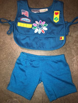 Build A Bear Girl Scouts Daisy Patches Smock Top Blue Pants Apron Set Outfit