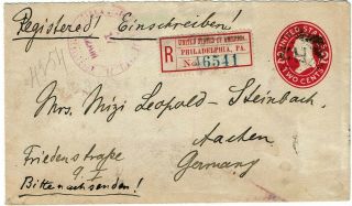 1910 Philadelphia,  Pa Cancel On Cover To Germany,  Registry Label Fx - Ph1b $400