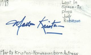 Marta Kristen Actress Lost In Space Tv Show Autographed Signed Index Card