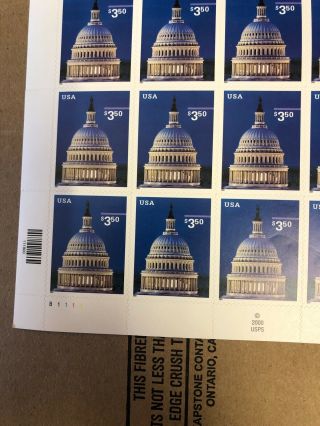 $3.  50 2000 Capitol Dome Issue Sheet 20 U.  S.  Never Hinged Stamps $70FV 2