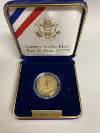 1993 - W Us Gold $5 Bill Of Rights Commemorative Proof - Coin With Certificate