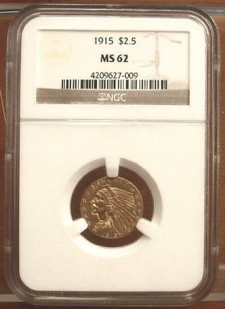 1915 Gold $2.  5 Indian Head Quarter Eagle Coin $2 1/2 Ngc Ms62