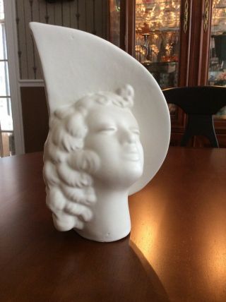 Rare Vintage Large Art Deco Lady Head With Unique Hat Planter