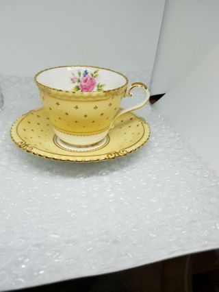 Vintage Aynsley England Bone China Creamy Yellow Gold Floral Cup & Saucer