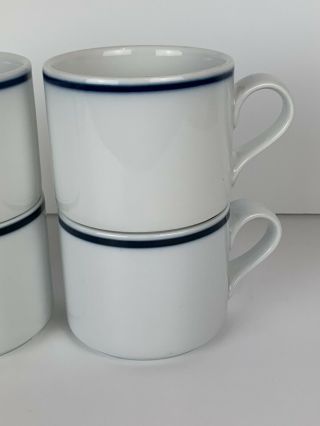 SET OF 4 DANSK BISTRO WHITE CHRISTIANSHAVN BLUE RIM STRIPE COFFEE CUPS 2