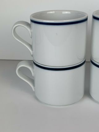 SET OF 4 DANSK BISTRO WHITE CHRISTIANSHAVN BLUE RIM STRIPE COFFEE CUPS 3