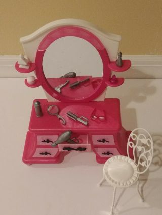 Barbie My House Vanity Set Deluxe Dressing Table With Chair Hairdryer Hairspray