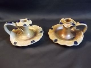 2002 Historical Rowe Pottery Candlestick Holders Cobalt Blue Rpw
