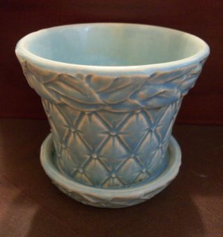 Mccoy Pottery 1949 Aqua Flower Pot With Attached Saucer