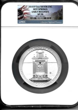 2010 P Hot Springs 5 Oz Silver 25c Sp 70 Ngc Early Releases Flag Label