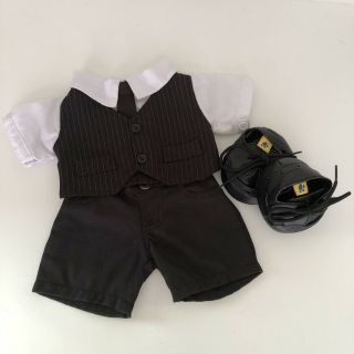 Build A Bear Clothes Black White Pinstripe Suit With Tie & Shoes Babw