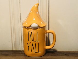 Rae Dunn Halloween By Magenta Orange Fall Y’all Mug With Ceramic Gnome Topper