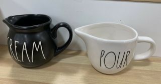 Rae Dunn “pour” & Cream Pitchers Large Letter Coffee Creamer Set Of 2
