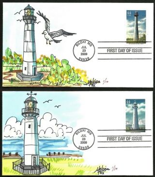 Melissa Fox H/d,  Hand Painted Full 5 - Cover Set : 2009 Gulf Coast Lighthouses