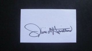 Olivia De Havilland Signed Index Card Autograph Gone With The Wind