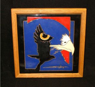 Dyanne Strongbow Tecolote Of Mexico Hand Painted Ceramic Tile Eagle Eye