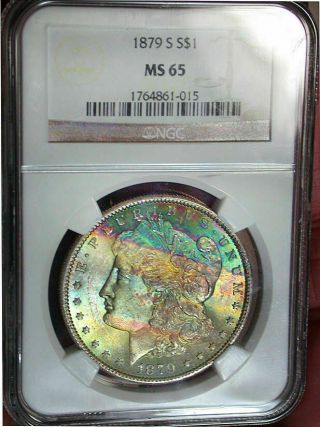 1879 - S NGC MS 65 Morgan - Bag & cheek Textile Rainbow Tone with Money Color (DR) 2