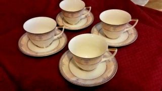 Mikasa Fine Ivory Venetian Marble Tea/coffee Cups And Saucers Lac82 (set Of 4)